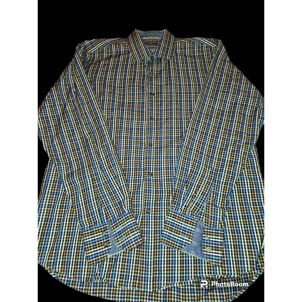 Marco Brunelli Button Up Shirt Mens Size L‎ Plaid Long Sleeves Casual Preppy